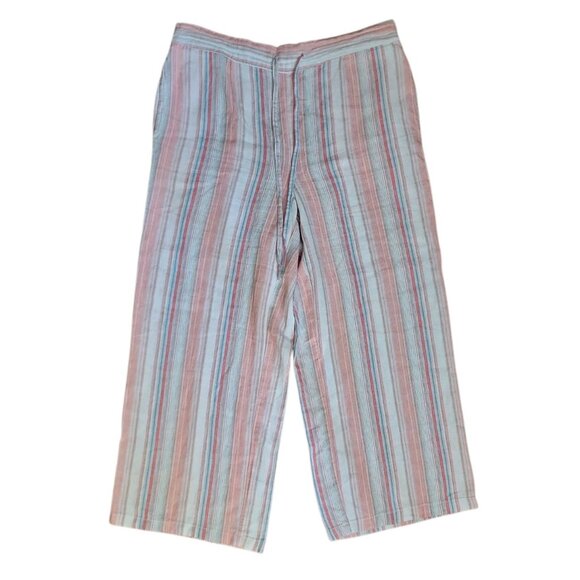 Per se Pants Womens Size L Large Pink Blue Striped Linen Blend Pull On Crop - Picture 1 of 5
